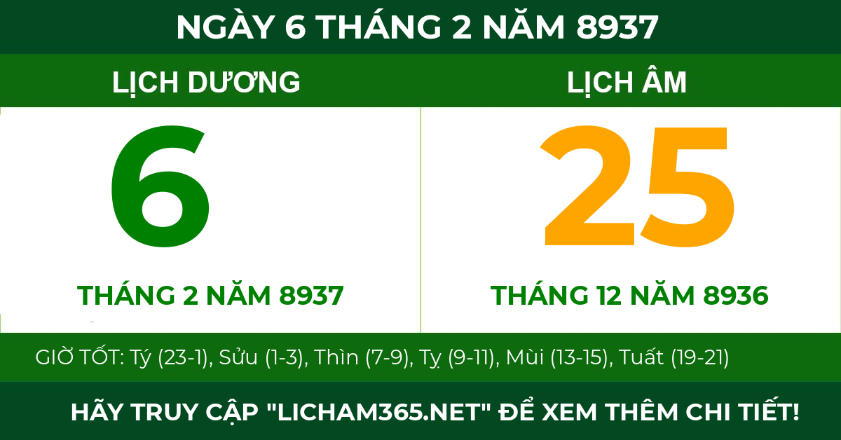 lịch âm ngày 6 tháng 2 năm 8937