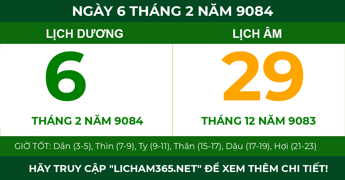 lịch âm ngày 6 tháng 2 năm 9084