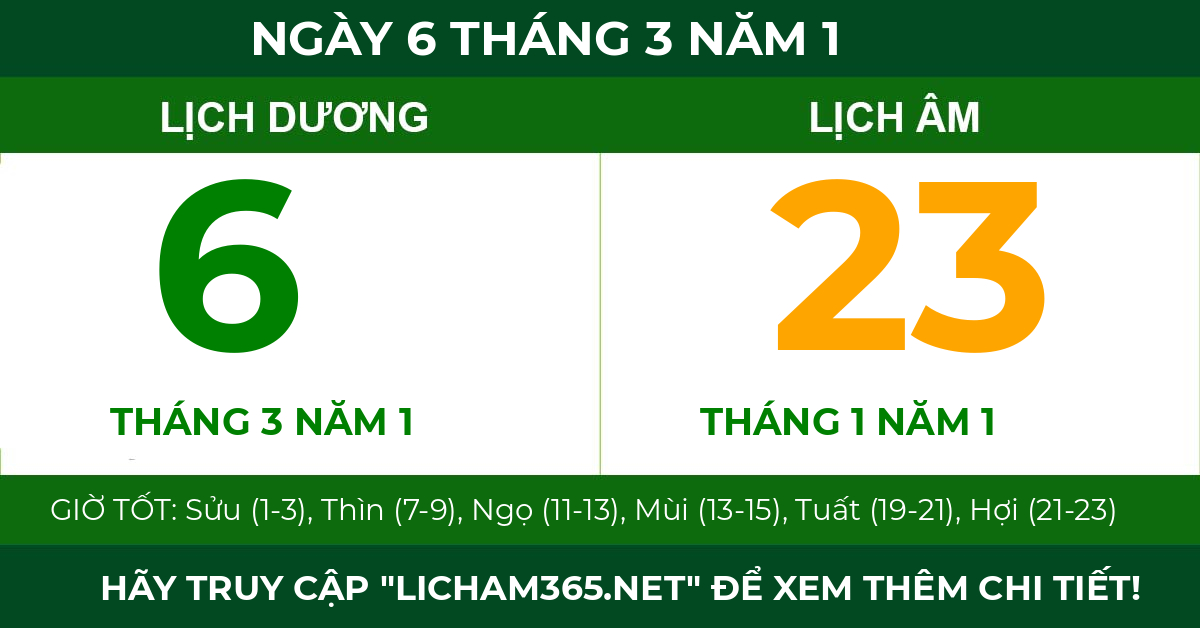 lịch âm ngày 6 tháng 3 năm 1