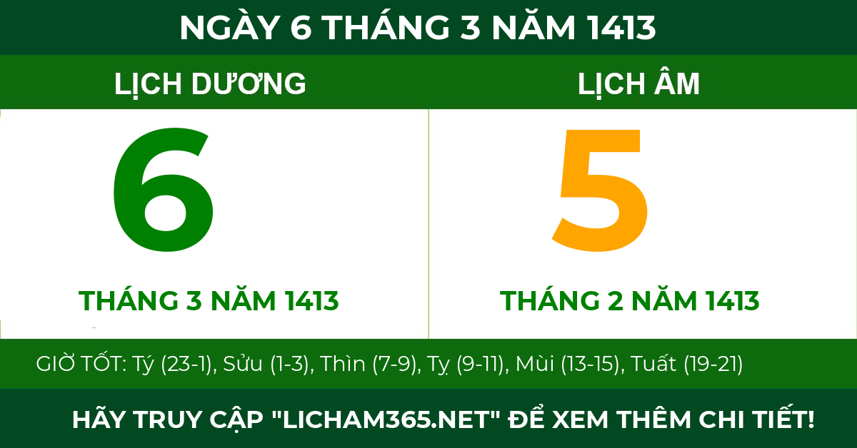 lịch âm ngày 6 tháng 3 năm 1413