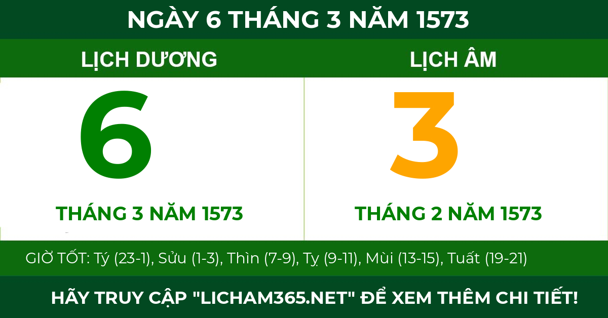 lịch âm ngày 6 tháng 3 năm 1573