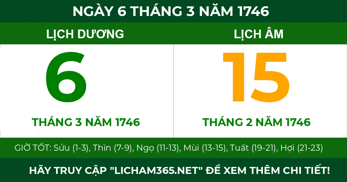 lịch âm ngày 6 tháng 3 năm 1746
