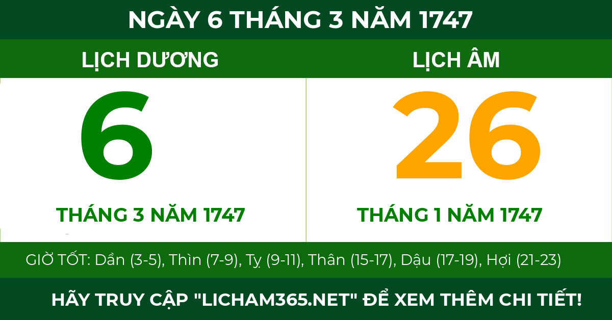 lịch âm ngày 6 tháng 3 năm 1747