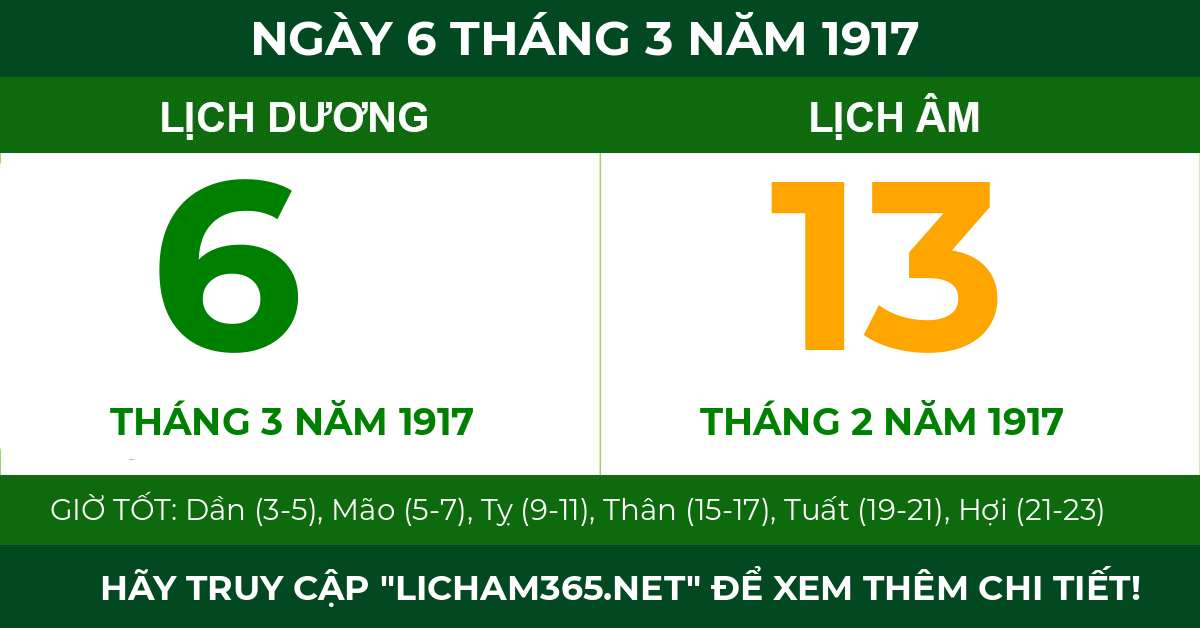 lịch âm ngày 6 tháng 3 năm 1917