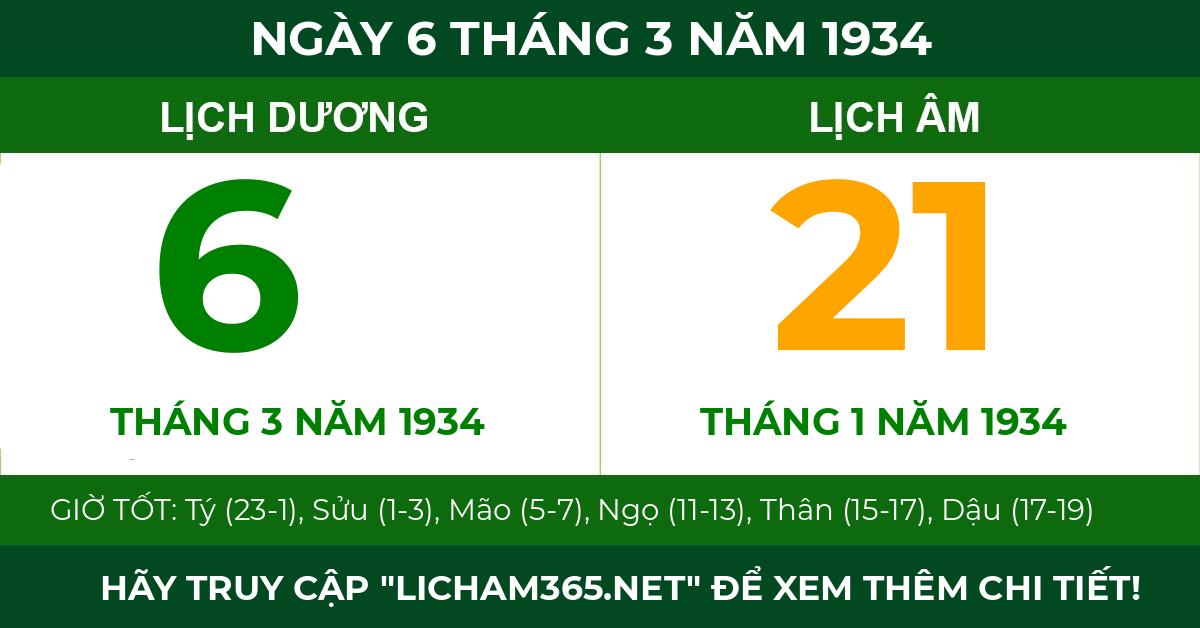 lịch âm ngày 6 tháng 3 năm 1934