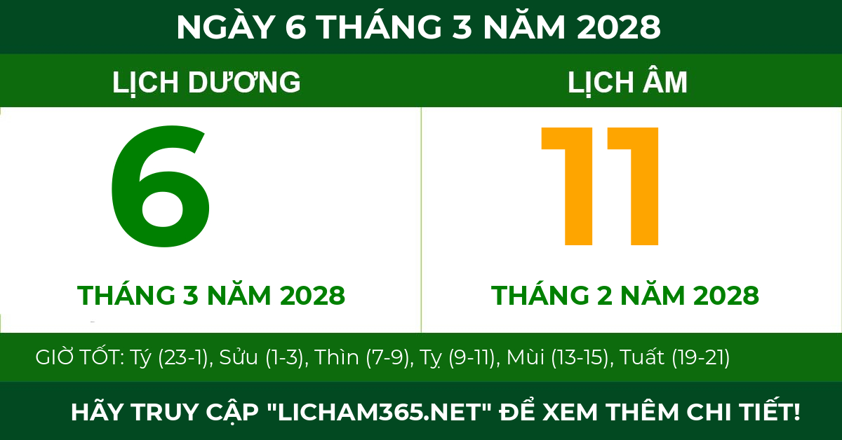 lịch âm ngày 6 tháng 3 năm 2028