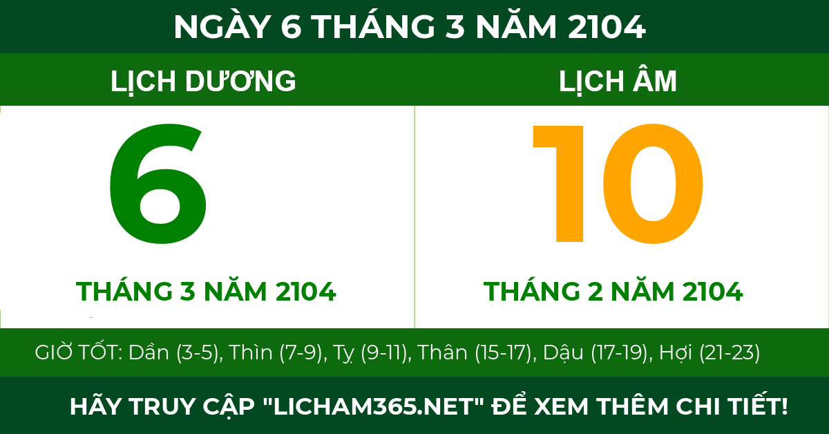 lịch âm ngày 6 tháng 3 năm 2104