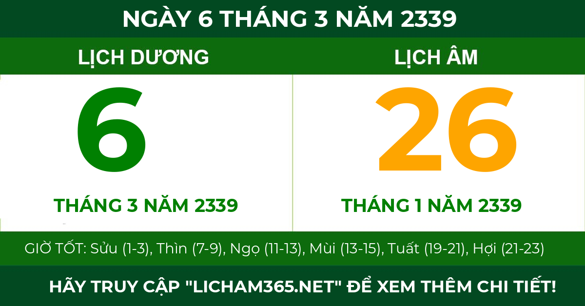 lịch âm ngày 6 tháng 3 năm 2339