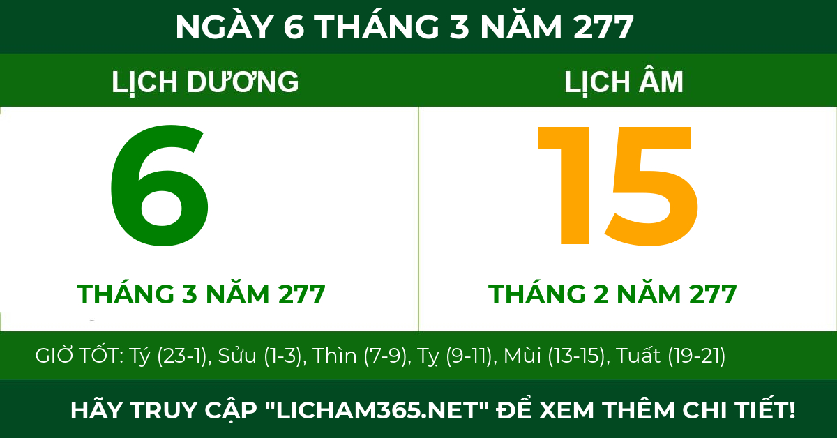 lịch âm ngày 6 tháng 3 năm 277
