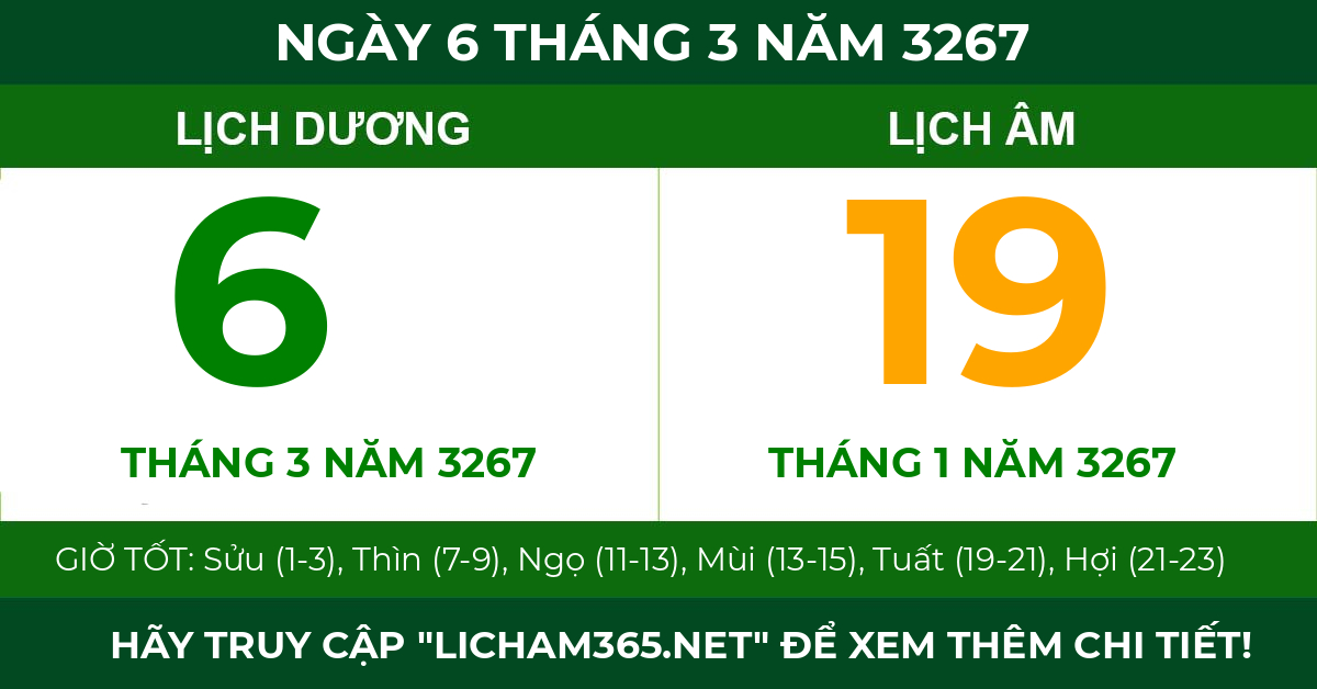 lịch âm ngày 6 tháng 3 năm 3267