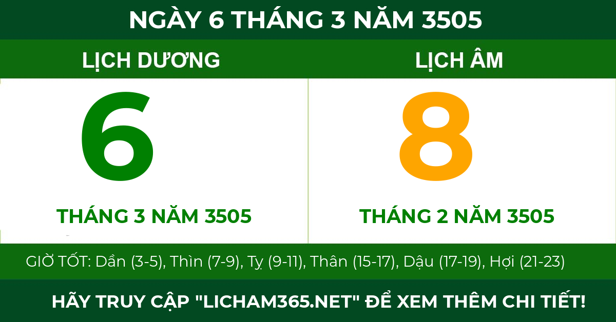 lịch âm ngày 6 tháng 3 năm 3505