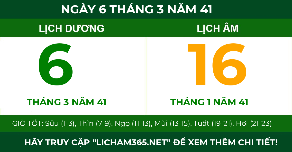 lịch âm ngày 6 tháng 3 năm 41