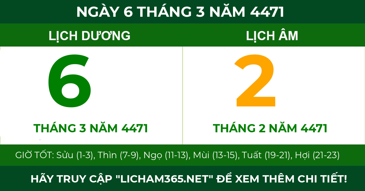lịch âm ngày 6 tháng 3 năm 4471