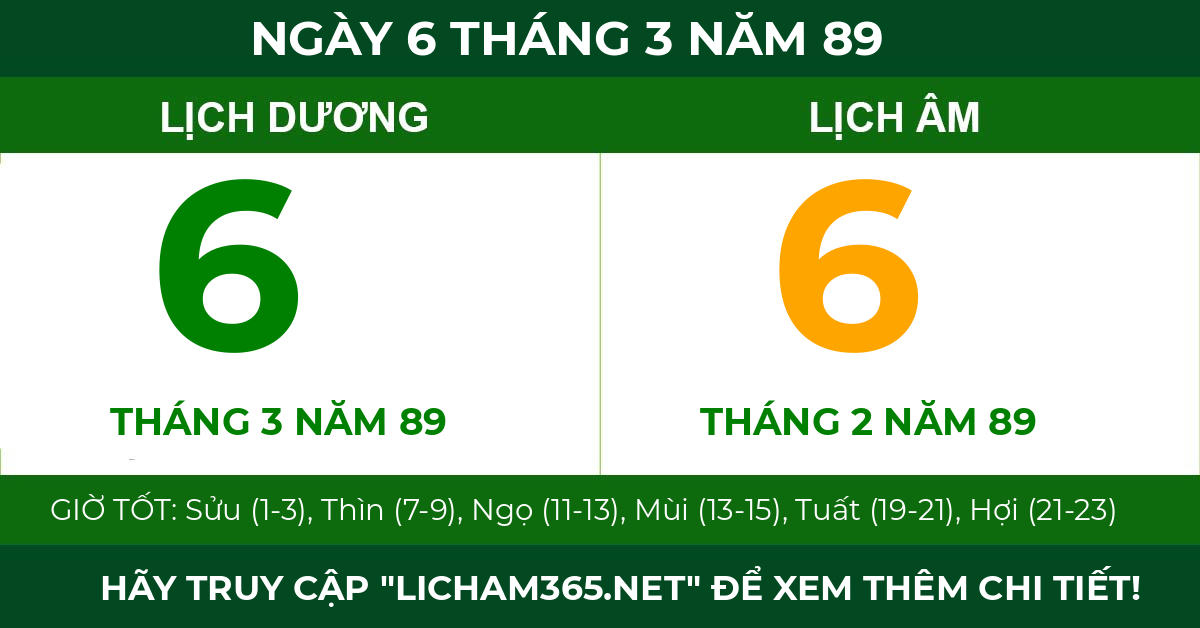 lịch âm ngày 6 tháng 3 năm 89