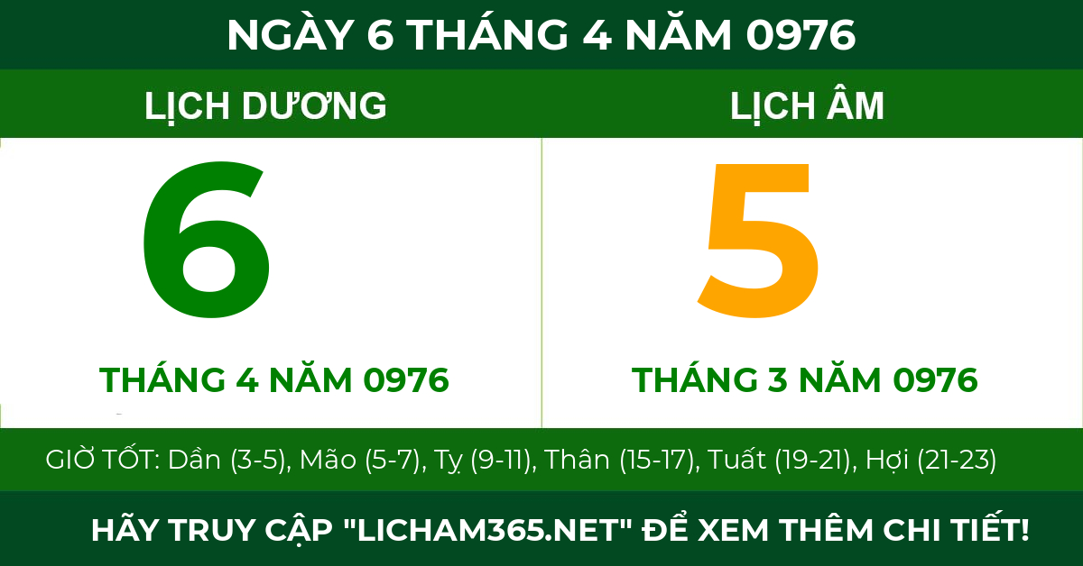 lịch âm ngày 6 tháng 4 năm 0976