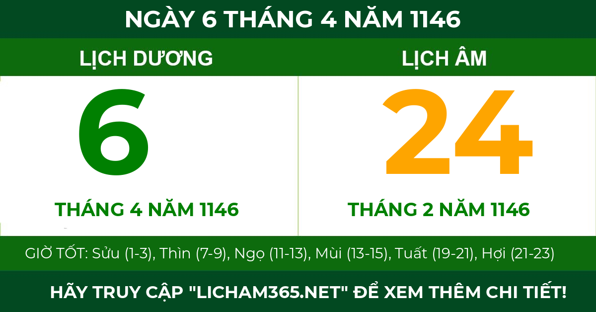 lịch âm ngày 6 tháng 4 năm 1146