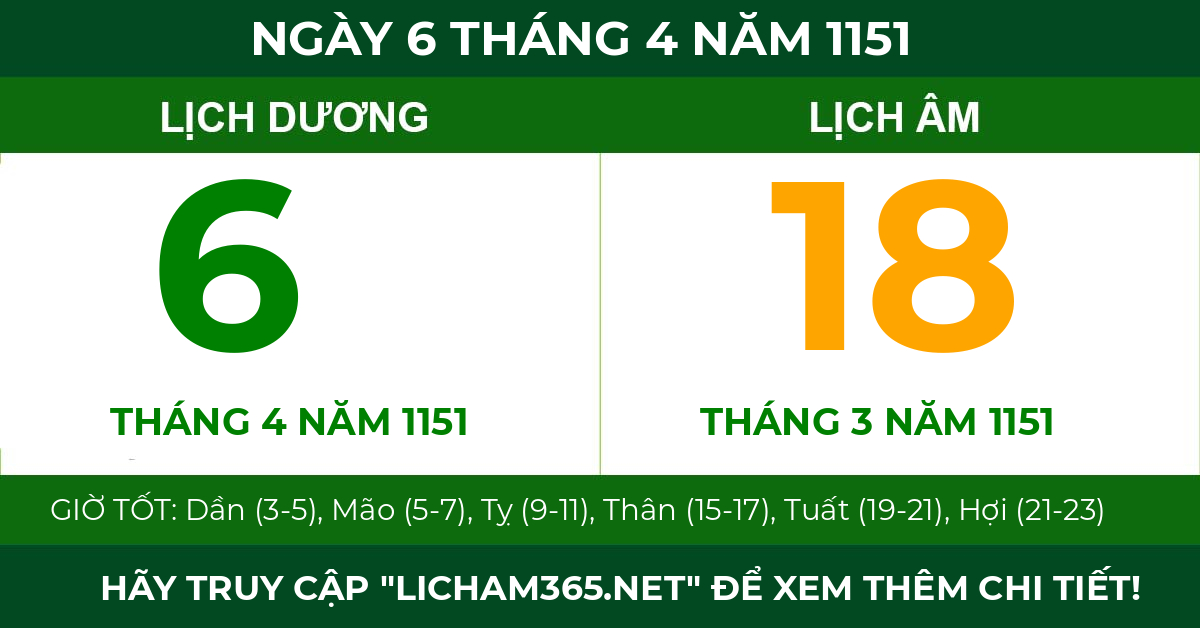 lịch âm ngày 6 tháng 4 năm 1151