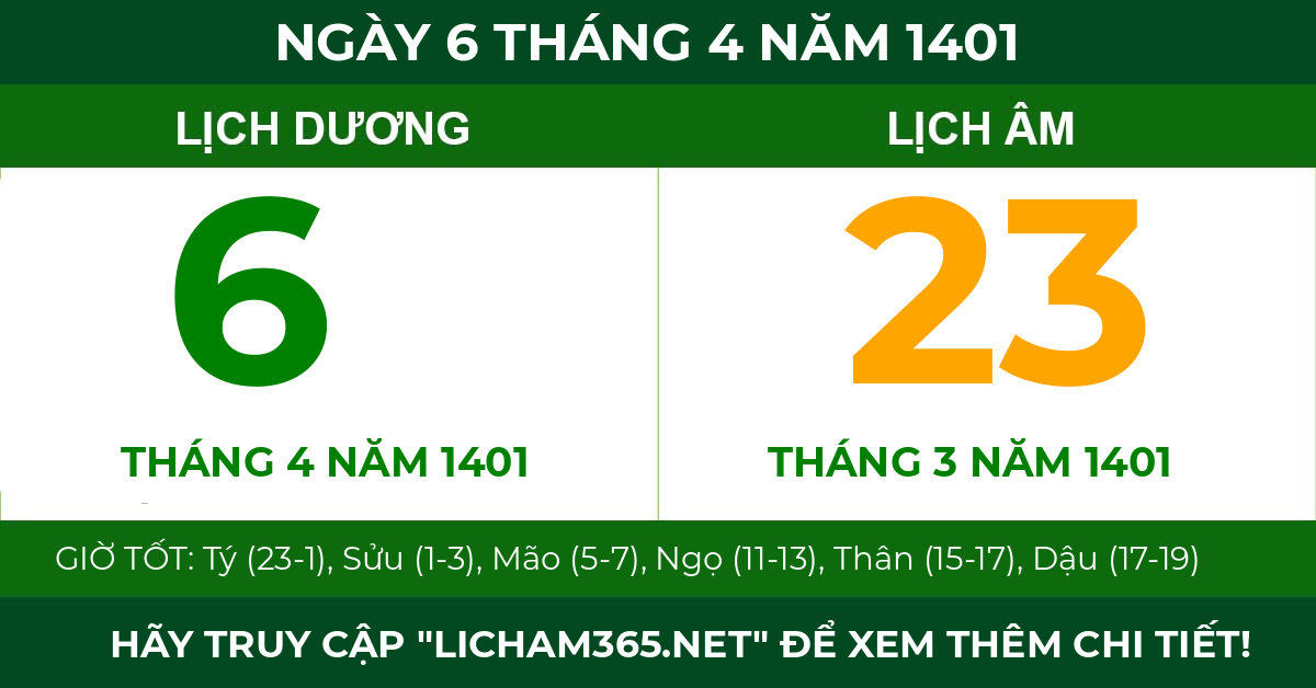 lịch âm ngày 6 tháng 4 năm 1401