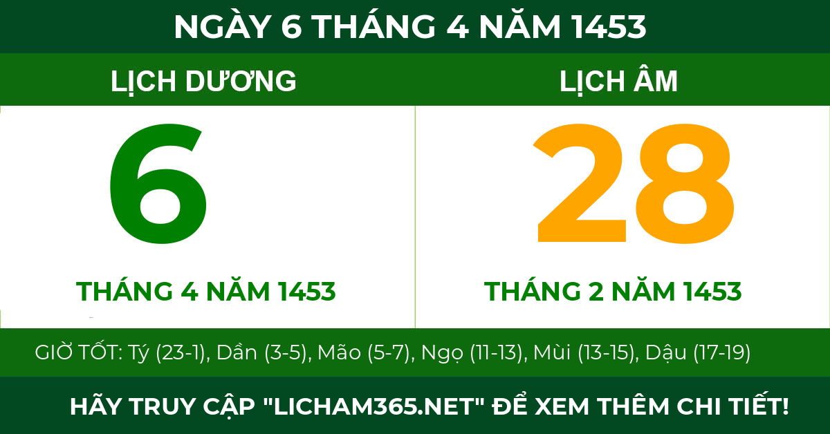 lịch âm ngày 6 tháng 4 năm 1453