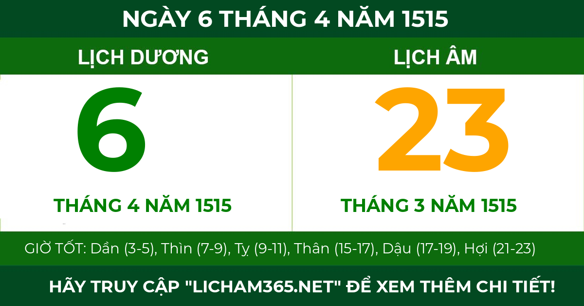 lịch âm ngày 6 tháng 4 năm 1515