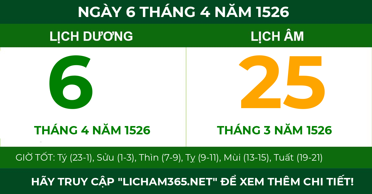 lịch âm ngày 6 tháng 4 năm 1526