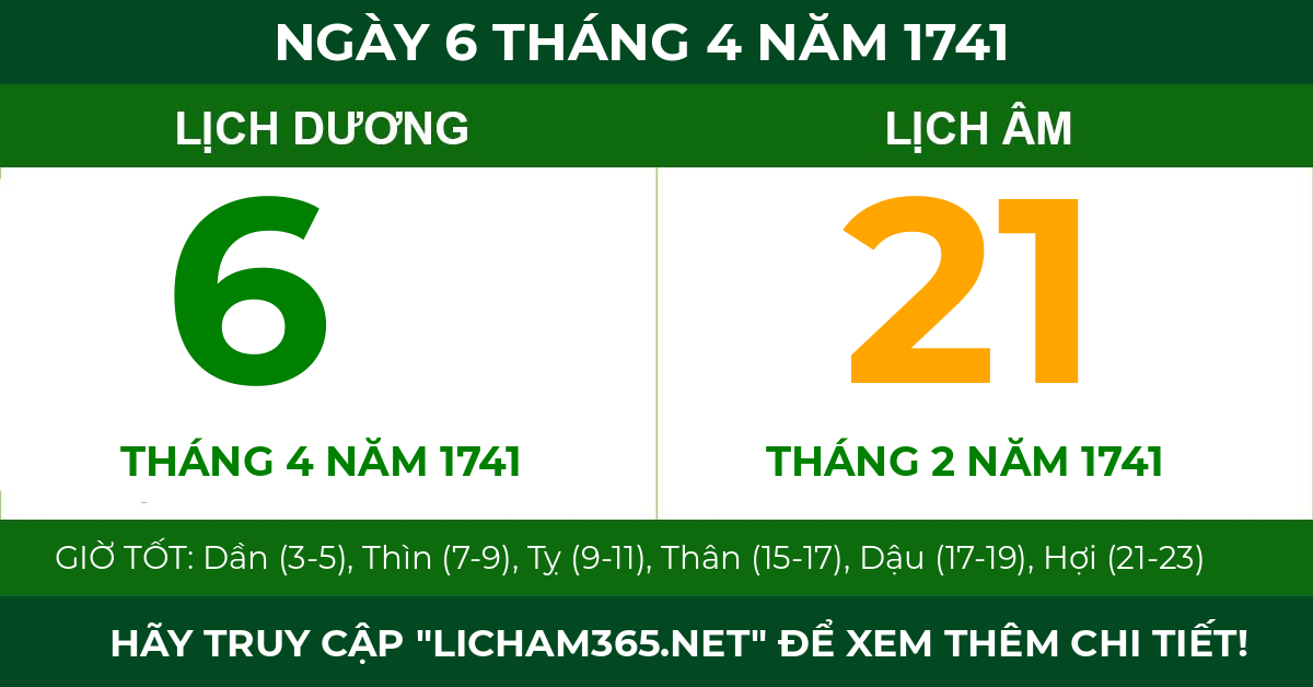 lịch âm ngày 6 tháng 4 năm 1741
