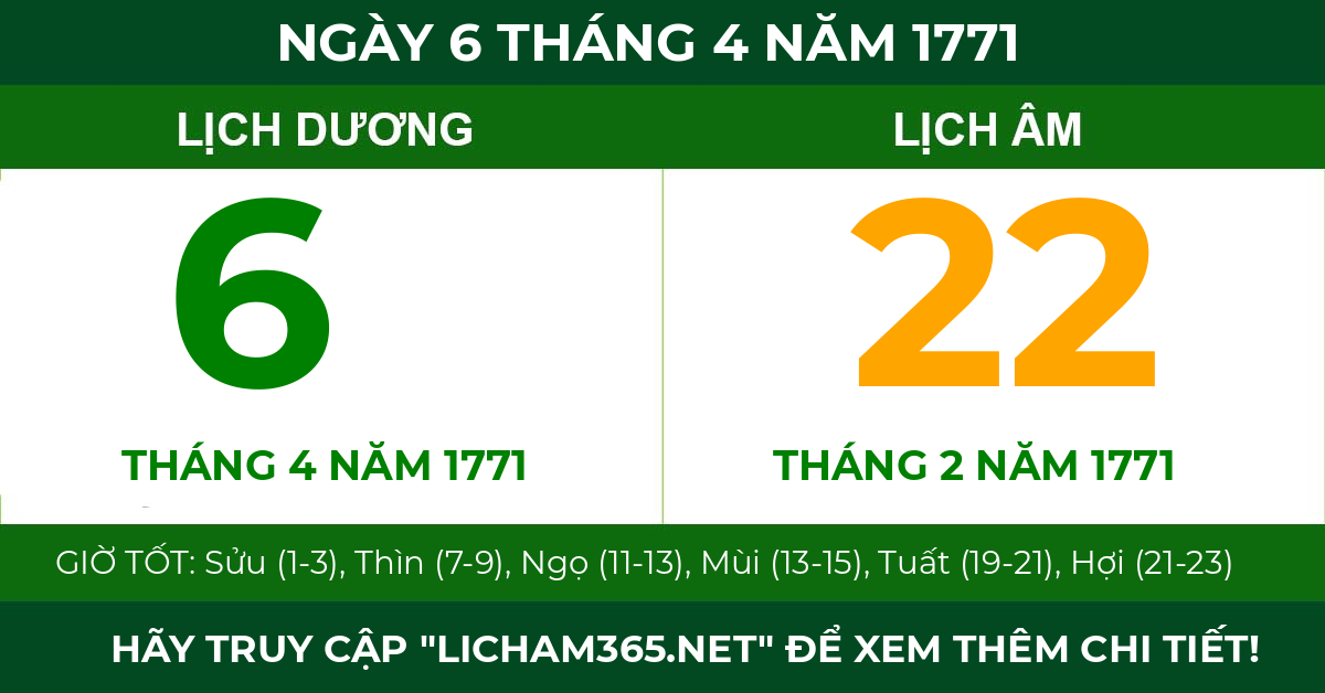 lịch âm ngày 6 tháng 4 năm 1771