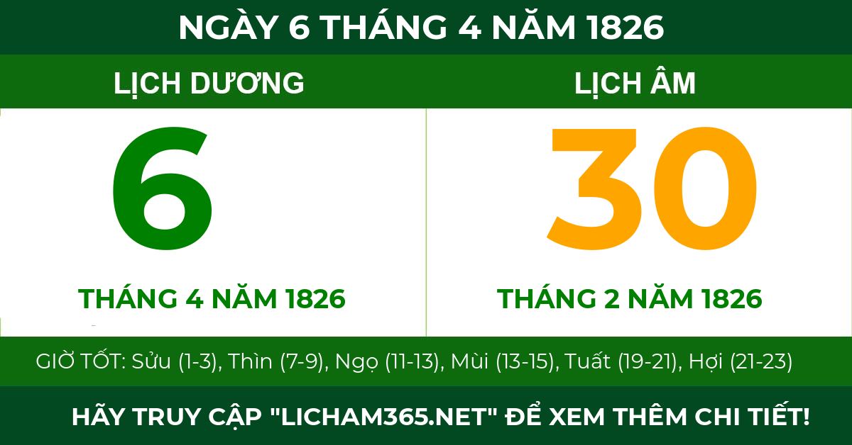lịch âm ngày 6 tháng 4 năm 1826