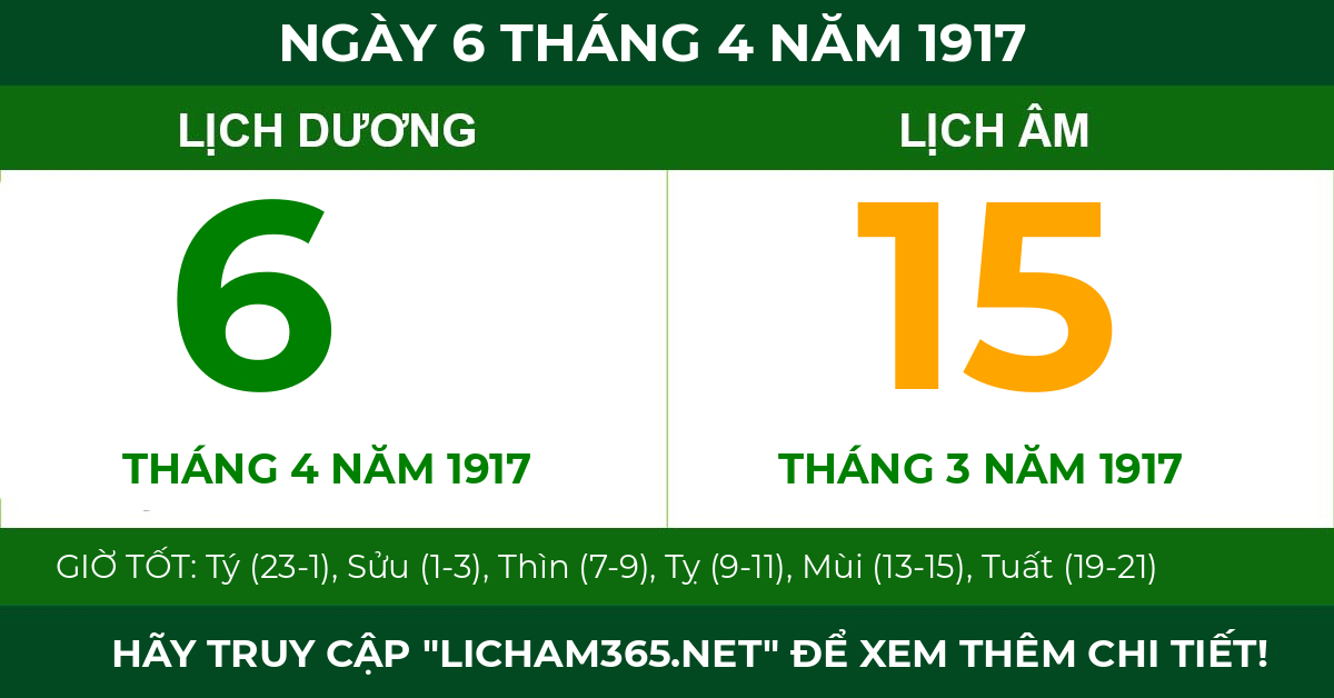 lịch âm ngày 6 tháng 4 năm 1917