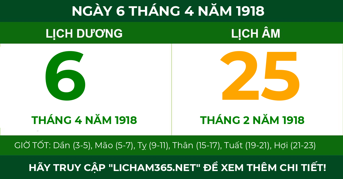 lịch âm ngày 6 tháng 4 năm 1918