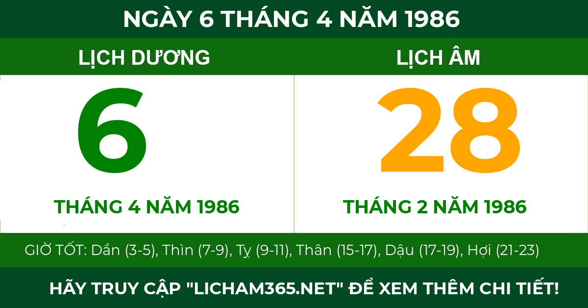 lịch âm ngày 6 tháng 4 năm 1986