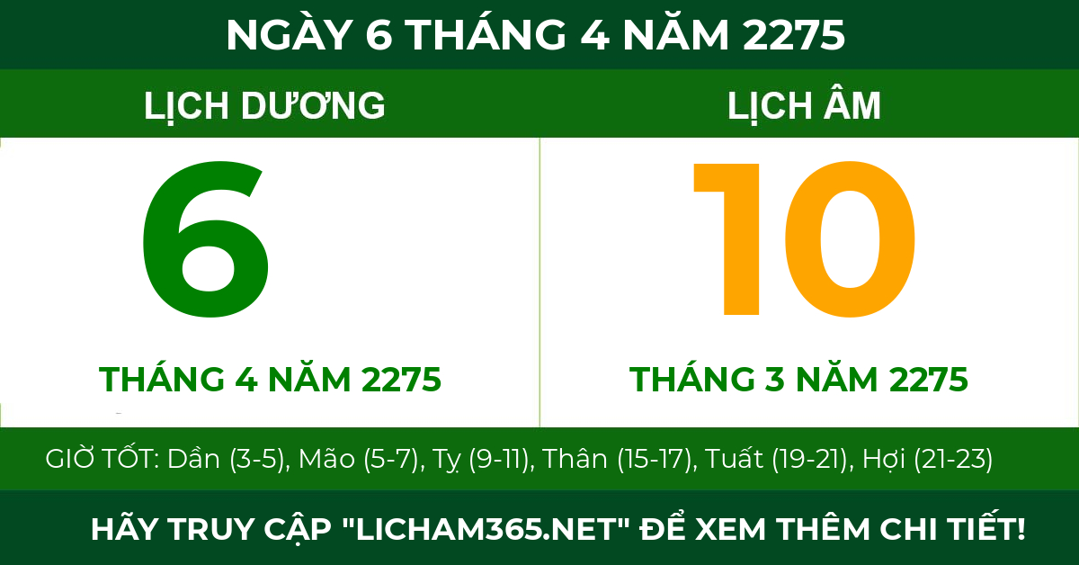 lịch âm ngày 6 tháng 4 năm 2275