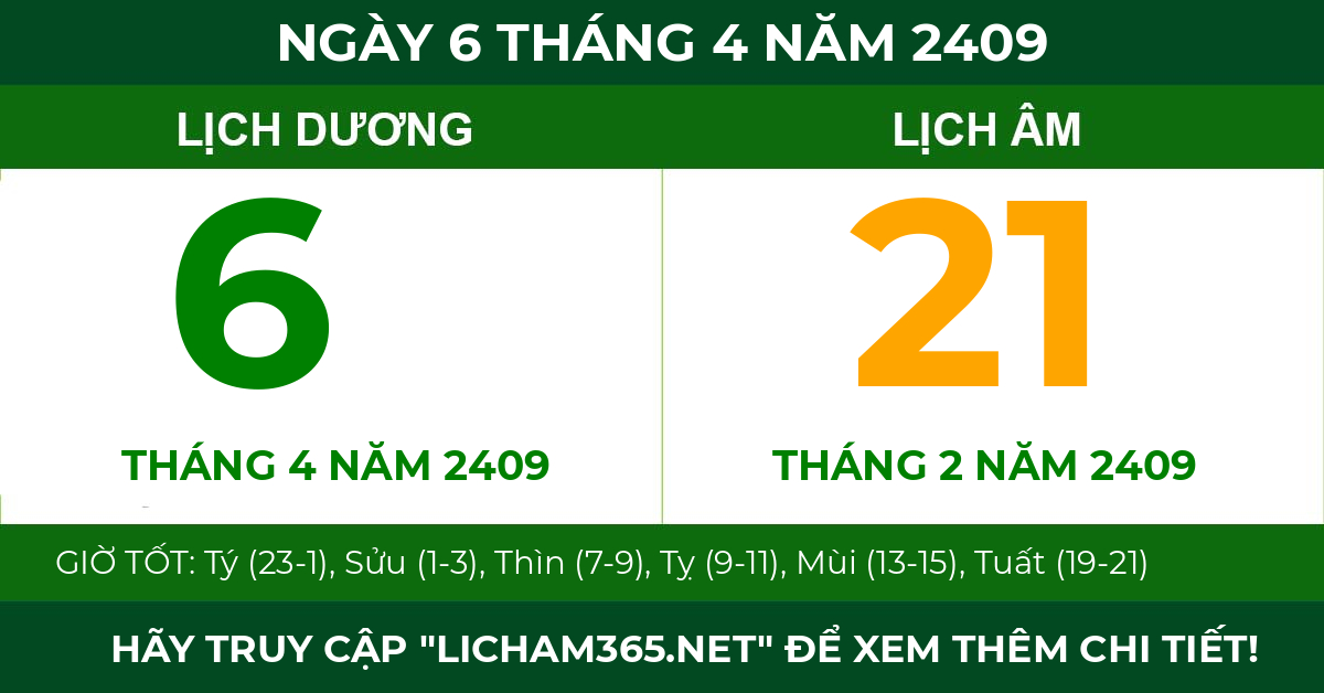 lịch âm ngày 6 tháng 4 năm 2409