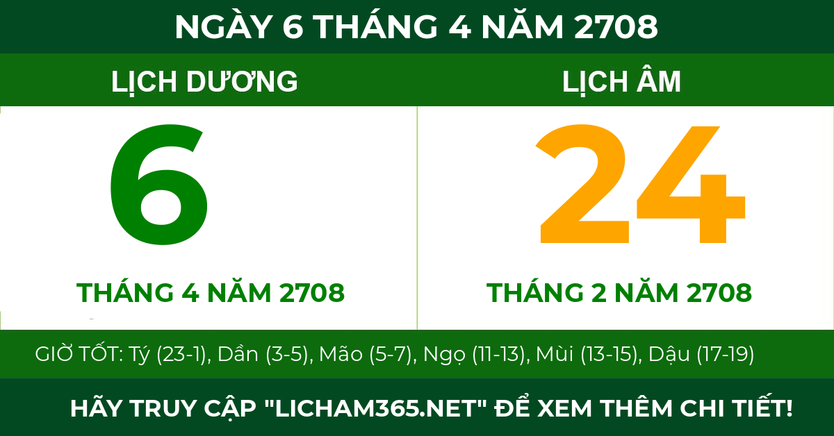 lịch âm ngày 6 tháng 4 năm 2708