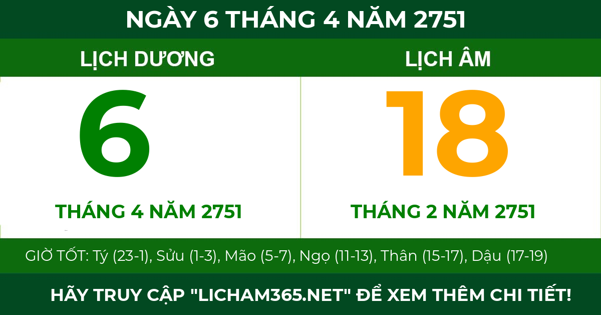 lịch âm ngày 6 tháng 4 năm 2751