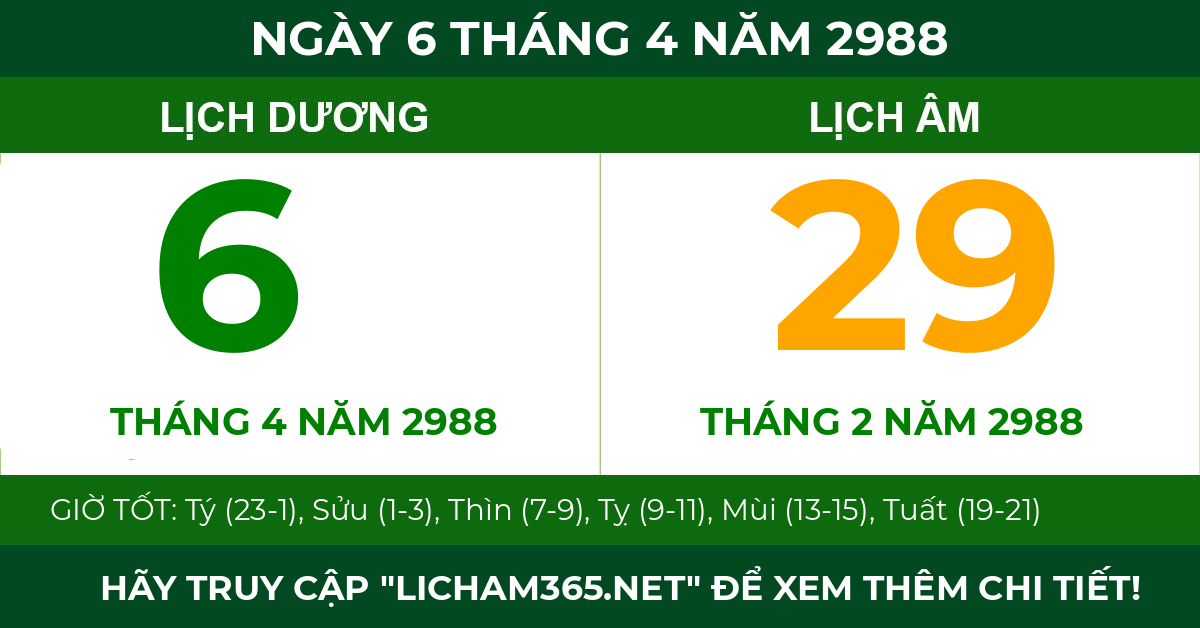 lịch âm ngày 6 tháng 4 năm 2988