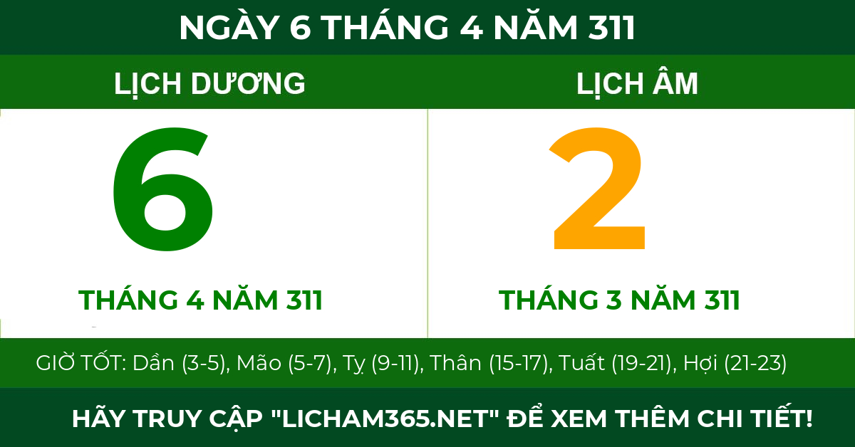 lịch âm ngày 6 tháng 4 năm 311