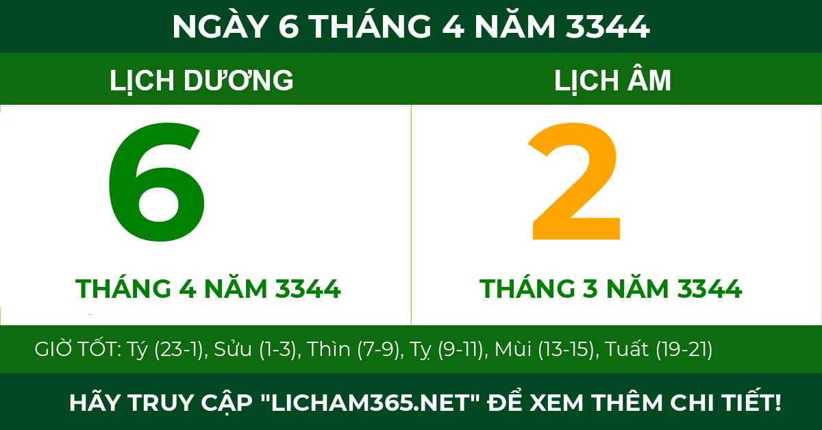 lịch âm ngày 6 tháng 4 năm 3344