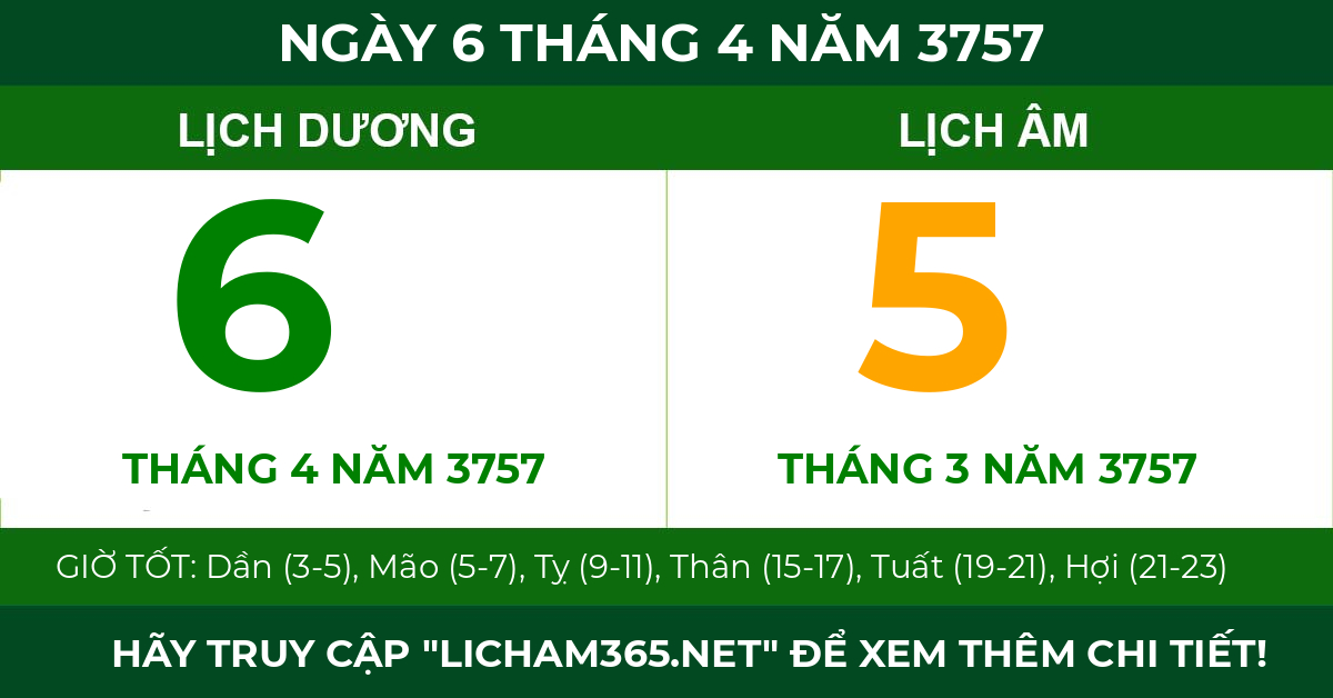 lịch âm ngày 6 tháng 4 năm 3757