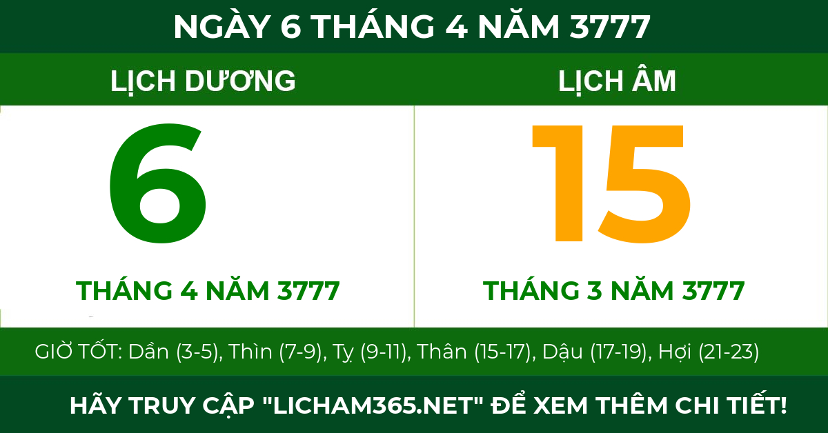 lịch âm ngày 6 tháng 4 năm 3777