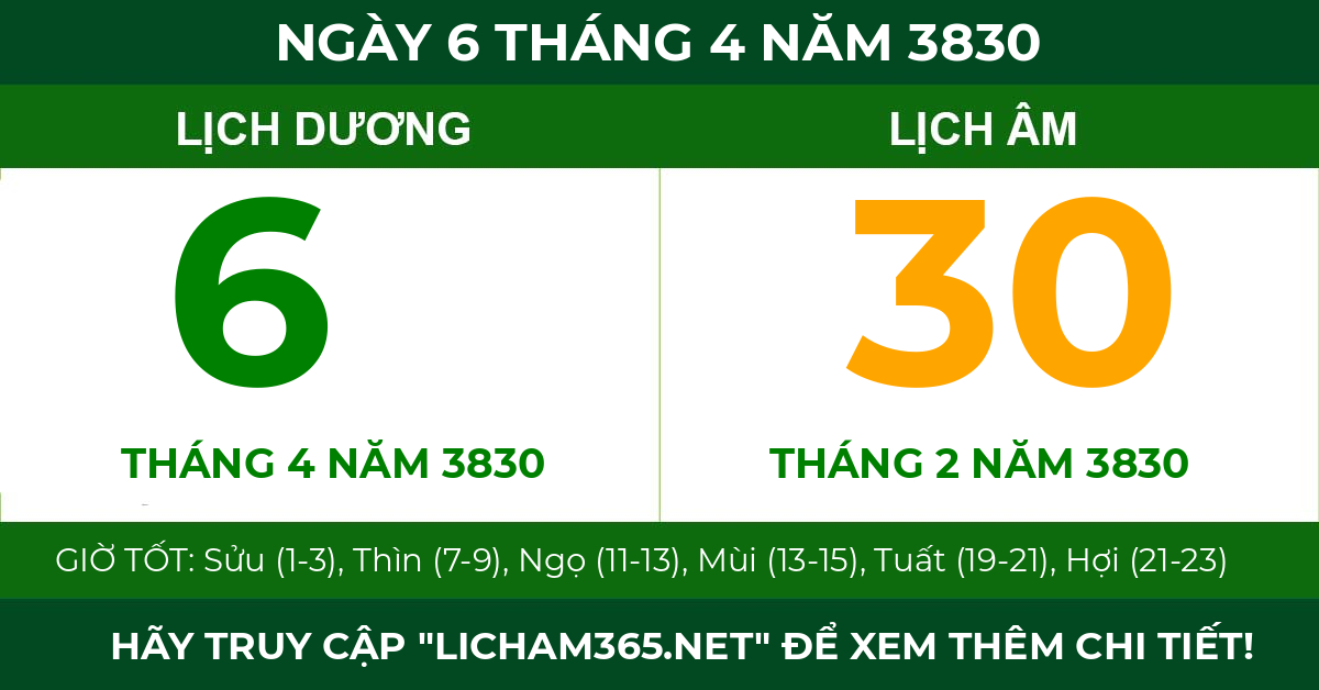 lịch âm ngày 6 tháng 4 năm 3830