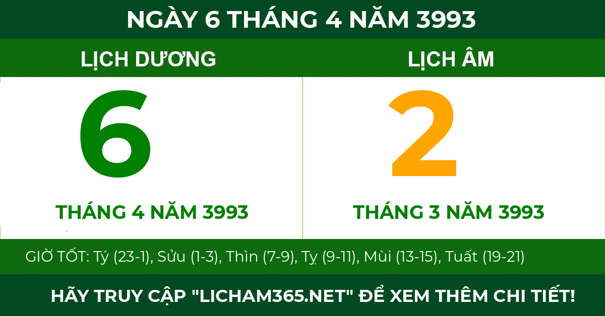 lịch âm ngày 6 tháng 4 năm 3993