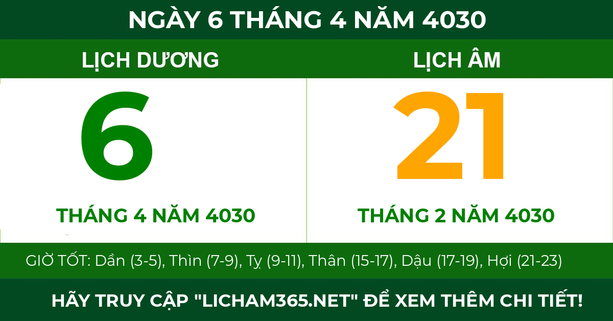 lịch âm ngày 6 tháng 4 năm 4030