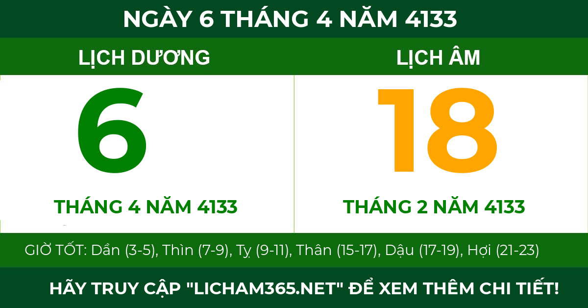 lịch âm ngày 6 tháng 4 năm 4133
