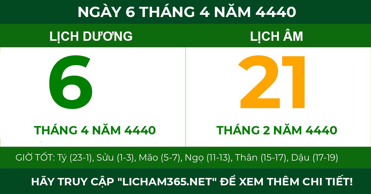 lịch âm ngày 6 tháng 4 năm 4440