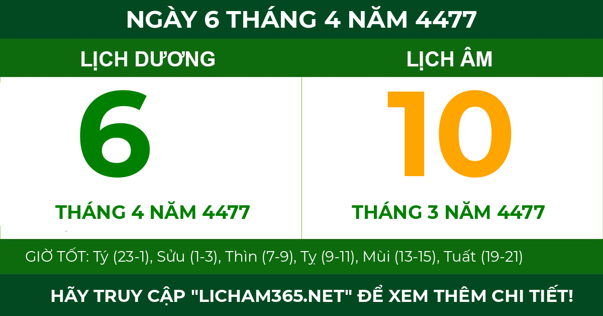 lịch âm ngày 6 tháng 4 năm 4477
