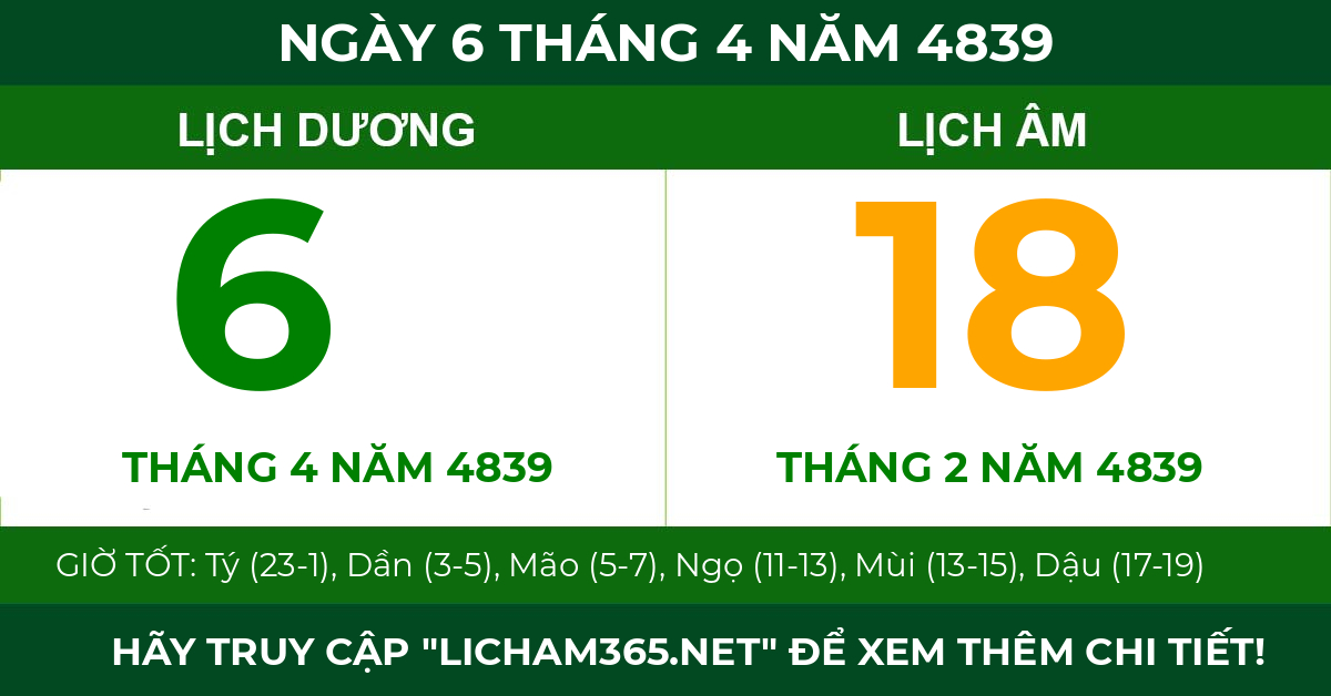 lịch âm ngày 6 tháng 4 năm 4839