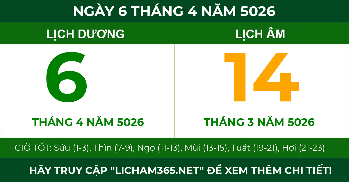 lịch âm ngày 6 tháng 4 năm 5026