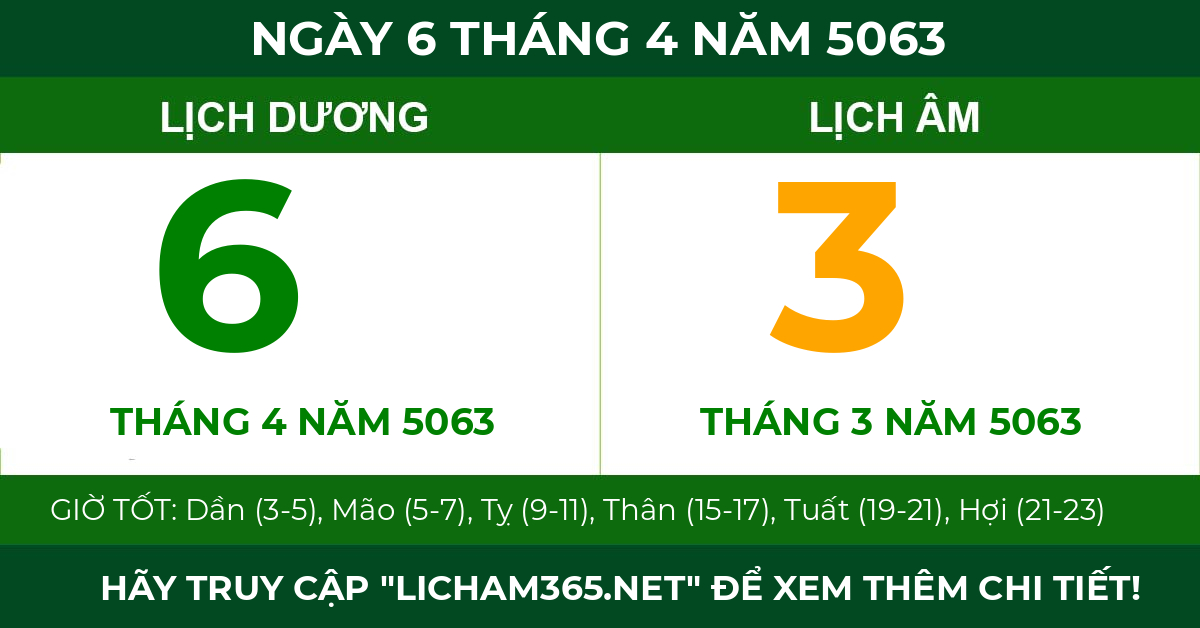 lịch âm ngày 6 tháng 4 năm 5063