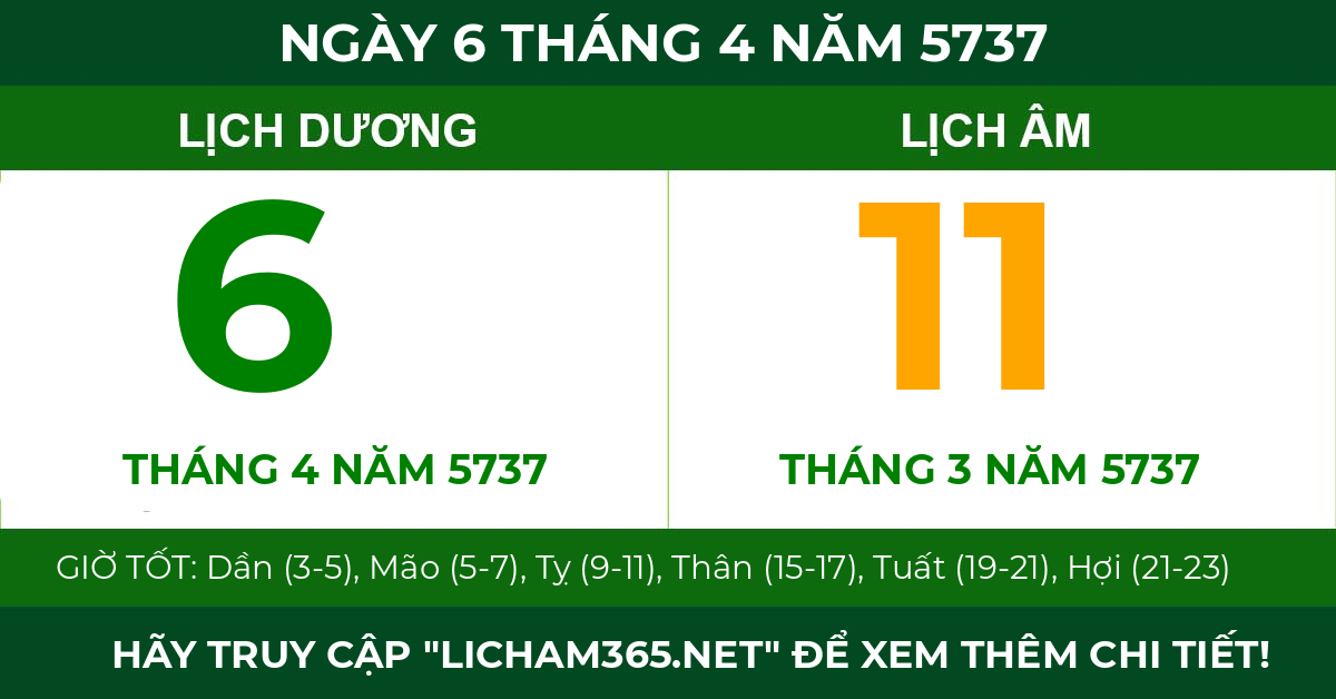lịch âm ngày 6 tháng 4 năm 5737